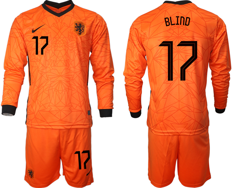 Men 2021 European Cup Netherlands home long sleeve #17 soccer jerseys->netherlands(holland) jersey->Soccer Country Jersey